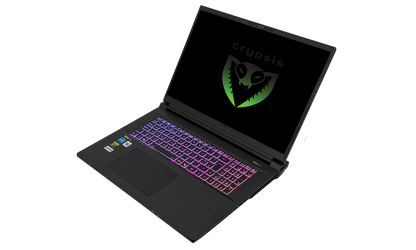 laptop workstation open with illuminated keyboard