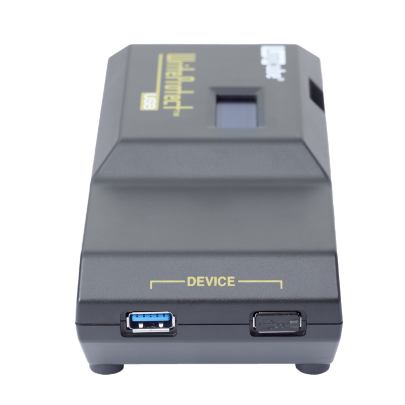 end view of writeprotect usb showing device USB connections (input)